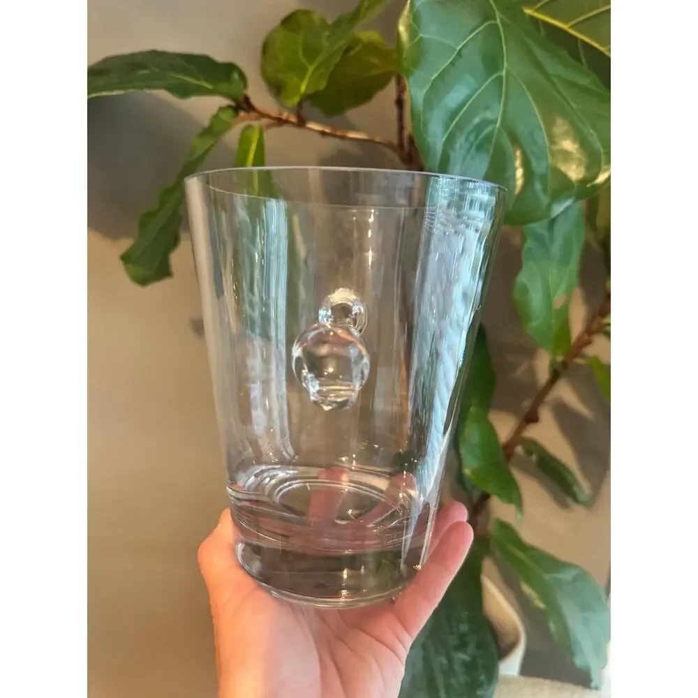 Vintage 2000s Vera Wang Glass Ice Bucket with Scroll Handles, Vase, Wine Chiller